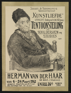 750018 Affiche van de tentoonstelling van schilderijen en studies van Herman van der Haar in het Museum Kunstliefde ...